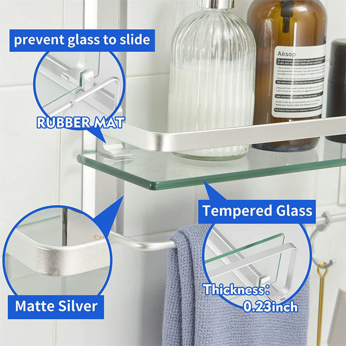 Rebrilliant Piece Glass Floating Shelf With Towel Bar Wayfair